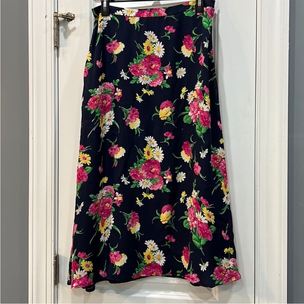 Lauren Ralph Lauren blue floral silk midi skirt